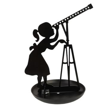 Imagem de BesFatcn Suporte de colar telescópio para meninas, organizador de joias de metal, suporte de exibição para colar, pulseira, suporte de armazenamento de anel (Telescope Girl)