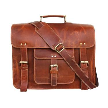 Imagem de Bolsa mensageiro de couro, bolsa tiracolo vintage, bolsa mensageiro, bolsa masculina competitiva com iPad e tablet, Marrom, Large, 38 cm