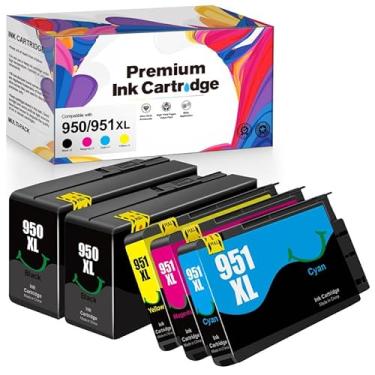 Imagem de Pacote combo de cartuchos de tinta 950XL 951XL compatível com HP 950 951 cartuchos de tinta para OfficeJet Pro 8600 8610 8615 8620 8100 8630 8660 8640 276DW 251DW, pacote com 5, 2 pretos, ciano