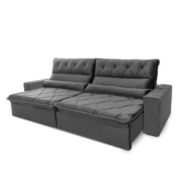 Imagem de Sofá Retrátil Reclinável França 2.10m Suede Velut Cinza Molas no Assento - King House