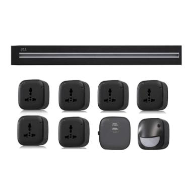 Imagem de Tomada de energia de trilho, tomada de trilho móvel para uso doméstico, régua de energia sem perfuração, tomada de interruptor inteligente de cozinha e escritório,Black-120cm