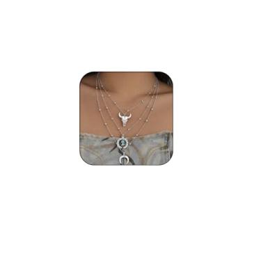 Imagem de CSIYANJRY99 Colar de vaqueira ocidental para mulheres, joia de caubói chique ocidental para mulheres, boho, vintage, turquesa, bota, chapéu de boi, cabeça de boi, concerto, acessórios, Zinco, Sem