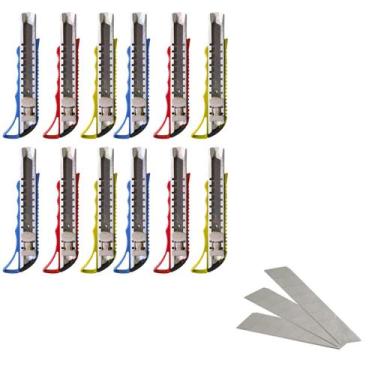 Imagem de 12 Estiletes Profissional Com Trava De Metal 18mm E Lâminas - Yara