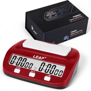 Imagem de LEAP Relógio de xadrez, cronômetro de xadrez digital profissional para jogos de tabuleiro, temporizador com alarme, bônus e recursos de atraso, fácil de configurar (vermelho/preto)