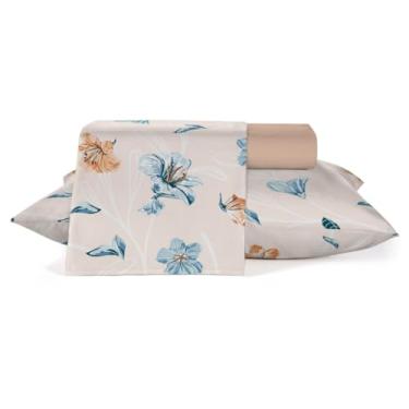 Imagem de Jogo de Cama Casal Simples Teka Crystal 3 Peças 120 Fios 100% Algodão Antialérgico Jogo de Lençol Brisa do Mar Floral Enxoval