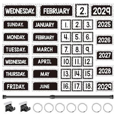 Imagem de Conjunto de quadro de avisos de calendário flip decorações de sala de aula para quadro branco com suporte de haste de calendário flip ajustável cartões de data dias da semana para material escolar em