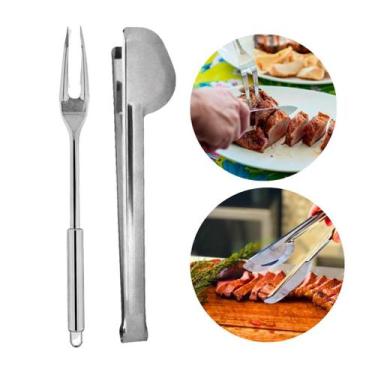 Imagem de Kit Garfo Trinchante Pegador Inox Resistente Anticorrosão Servir Carne