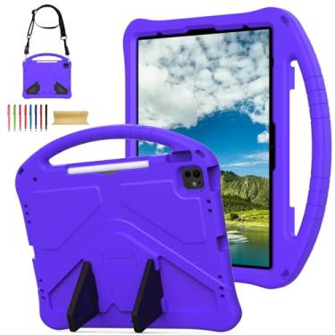 Imagem de Allytechgroup Capa infantil para Apple iPad Air 13 M3 M2 2025 2024/iPad Pro 13 M4 2024/ Pro 12,9 polegadas 2022/2021/2020/2018, alça traseira à prova de choque em EVA com alça de ombro, roxa