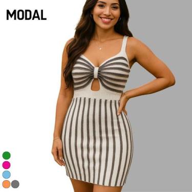 Imagem de Vestido Curto Tricot Detalhe Alça Listrado - Vitrine Collection, Cinza