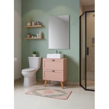 Imagem de Gabinete para Banheiro com Tampo Cuba e Espelho 60cm Retro Mdf Rosa Mi