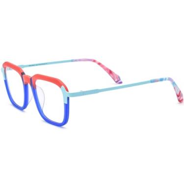 Imagem de FONEX Armação de óculos de titânio acetato masculino quadrado feminino vintage óculos ópticos F85786, F85786 Azul fosco, 49-21-145