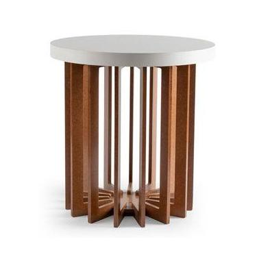 Imagem de Mesa De Canto Redonda Lateral Sofá Ravena 60cm Altura Branco - B&D Art