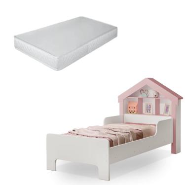 Imagem de Cama Infantil Casinha Solteiro Com Nichos Decorativos E Colchão