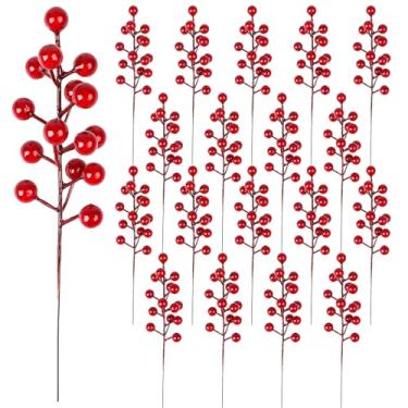 Imagem de DIYASY Hastes artificiais de baga, 20 peças, galhos artificiais, enfeite de árvore de Natal, guirlanda, decoração de casa, vermelho, 19 cm