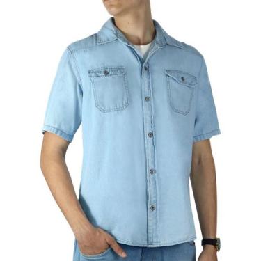 Imagem de Camisa Jeans Manga Curta com Bolsos  Camisa Manga Curta Basico Masculi