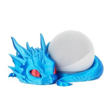 Imagem de Costume Wizard Suporte Dragon para Echo Dot 4ª/5ª geração, alto-falantes de mesa Dragon Amazon Echo impressos em 3D, suporte para Echo Dot 5ª geração Echo Dot 4ª geração, feito nos EUA (azul)