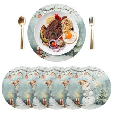 Imagem de Conjunto de 6 tapetes de Natal, boneco de neve com árvore, jogo americano redondo para cozinha, mesas de jantar, decorações de férias