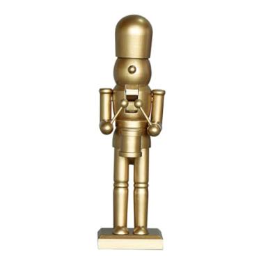 Imagem de Fenteer Boneco quebra-nozes de madeira, decoração de Natal, artesanato, enfeite de mesa criativo para festival de armário, Ouro