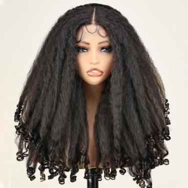 Imagem de Peruca SOKU Afro Curly de renda sintética frontal 50 cm com destaques 