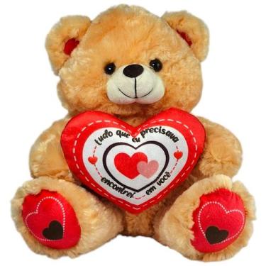 Imagem de Urso De Pelúcia Com Coração Eu Te Amo Caramelo 30cm Com Laço - Fizzy