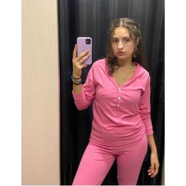 Imagem de Pijama de Manga Longa de Botão Canelado - Two Stylus, Rosa, G