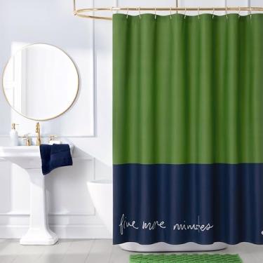 Imagem de Kate Spade New York Cortina de chuveiro Five More Minutes Color Block, 183 cm x 183 cm, feita de 100% algodão, lavável na máquina, cortina de chuveiro azul e verde