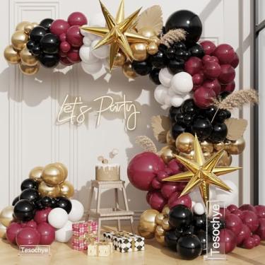 Imagem de Burgundy Graduation Decorations,Burgundy White Black Gold Balloon Arch Garland Kit with Exploding Star Foil Balloons for So Proud of You 2025 Graduation Decorations Birthday Wedding Decorations