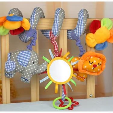 Imagem de Móbile Espiral para Berço com Elefante e Leão, Brinquedo Educativo com Espelho, 30x30cm