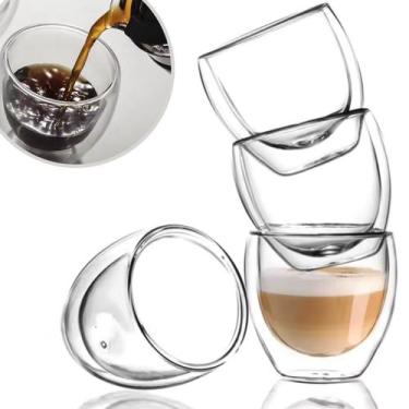Imagem de Jogo 4 Copos Vidro Duplo - 80ml Copo De Cafezinho Parede Dupla Sem Alç