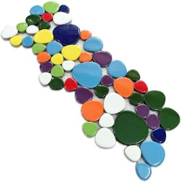 Imagem de Hominter Mosaico de seixos coloridos multicoloridos, azulejos irregulares para cozinha, banheiro, piso de chuveiro, parede de destaque, projetos de artesanato (amostra 3x12)