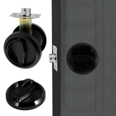 Imagem de Fechadura de porta redonda embutida, puxador de porta de copo embutido em aço inoxidável 304 sem chave, puxador de porta embutido redondo para banheiro, quarto (preto)