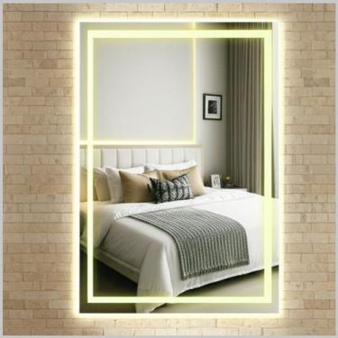 Imagem de Espelho Retangular 40x60 com Led botão Touch Screen Jateado Moderno Lu