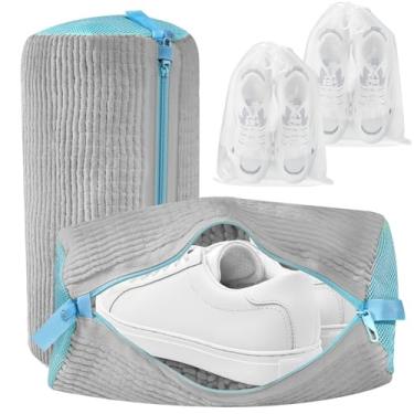 Imagem de Bolsa para máquina de lavar sapatos, bolsa de sapatos para máquina de lavar para tênis com zíper de gancho de segurança, sacos de lavanderia reutilizáveis incluem sacos de armazenamento de sapatos com