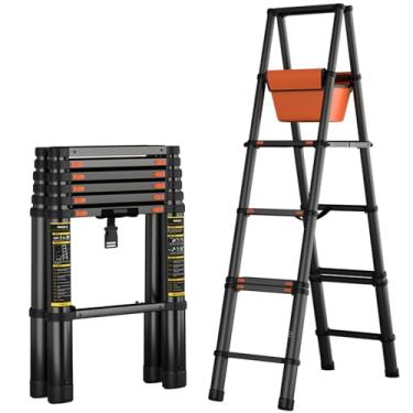 Imagem de Escada telescópica xixi-home 1,8 m Escada de extensão de alumínio com pés antiderrapantes, escadas telescópicas para se mover, portátil, leve e dobrável para casa, trabalho (alumínio-2 m)