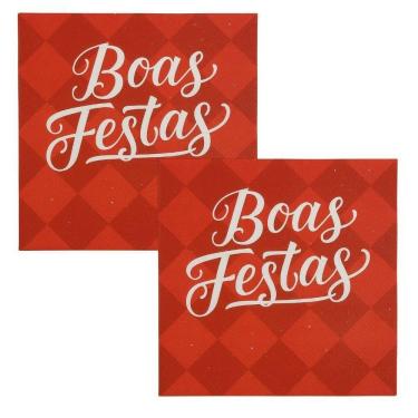 Imagem de Kit Guardanapo De Natal Vermelho Boas Festas 25x25cm Folha Dupla Prime 40 Unidades