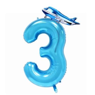 Imagem de 40inch Numbers Airplane Balloon 3 Blue，Airplane 3rd Birthday Party Balloons，Airplane Balloons for 3rd Birthday，Kids Airplane 3 Birthday Party Decorations Supplies (Blue 3)