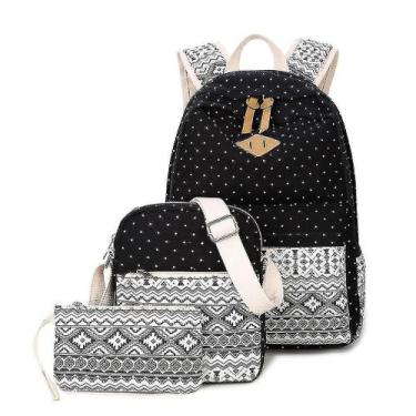 Imagem de Mochilas 3 pçs/set mochila escolar de lona mochila com bolsa de lápis 