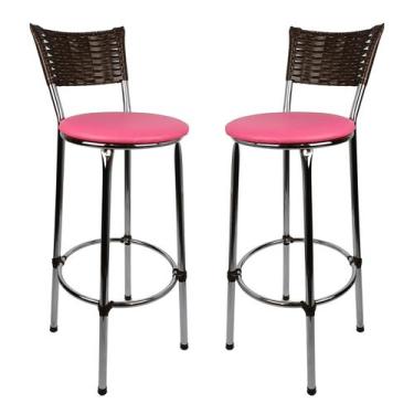 Imagem de KIT 2 Banquetas Alta Cromada Junco ARGILA Cozinha Balcão Bancada - ESP