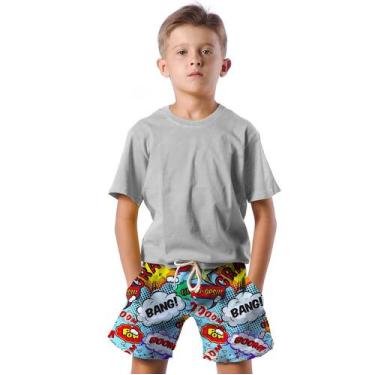 Imagem de Shorts Infantil Bermuda Calção Praia Verão Bang Boom Quadrinhos Balão 