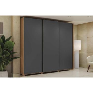 Imagem de Guarda Roupa Casal 3 Portas de Correr e 4 Gavetas c/ Pés CB03T582 Canela/Grafite - Kappesberg