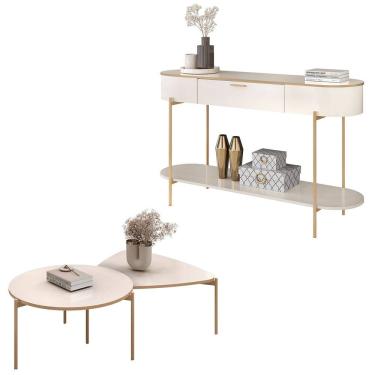 Imagem de Aparador de Sala e Mesas de Centro Olivia D04 Quartzo/Off - Mpozenato