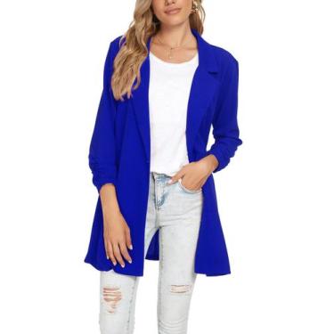 Imagem de Blazer Unifizz feminino com frente aberta, manga 3/4, azul royal, tama