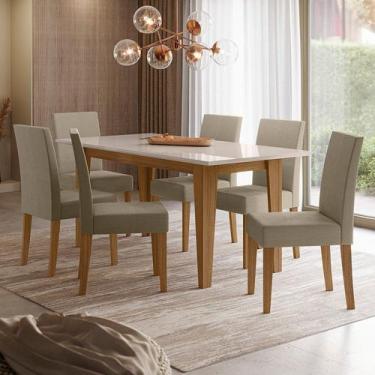 Imagem de Conjunto Sala de Jantar Mesa Retangular Liz com Vidro 160cm 6 Cadeiras