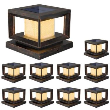 Imagem de Postes solares Mlambert, pacote com 10, impermeáveis, IP65, marrom