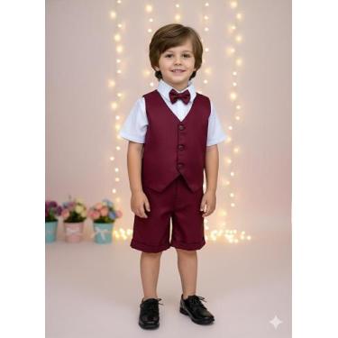 Imagem de Conjunto Social Pajem Colete Marsala Menino Festa - Camisa, Gravata e 