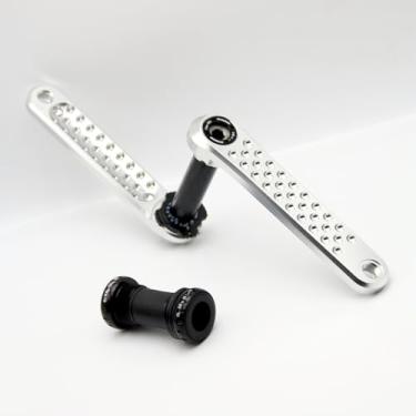 Imagem de EVOSID Conjunto de manivela de bicicleta de estrada 160 mm/165 mm/170 mm com suporte inferior compatível com bicicleta urbana, bicicleta dobrável, manivela de montagem direta de 3 parafusos (prata