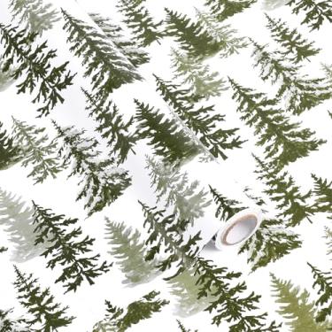 Imagem de Fabllewavi 1 rolo de papel de embrulho de árvore de Natal - papel de embrulho de presente com padrão de árvore florestal de 43 cm x 32,8 m para festa de Natal, chá de bebê, artesanato faça você mesmo