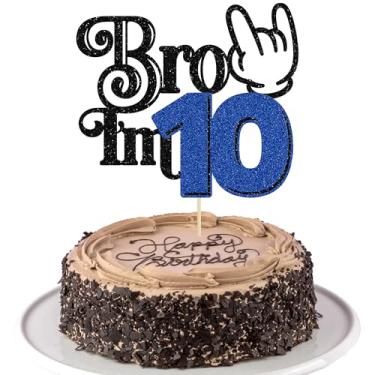 Imagem de Ephlyn 1 peça Brother I'm 10 Cake Topper Glitter Star Happy 10th Birthday Cake Pick Bro I'm 10 Cake Decoration It's My 10th Birthday Decorações para meninos Cheers to 10 Years Old Party Supplies Azul