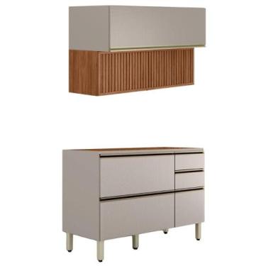 Imagem de Balcao Pia e Armario Aereo 120 cm Ripado Proenca Demartez - Demartêz, 