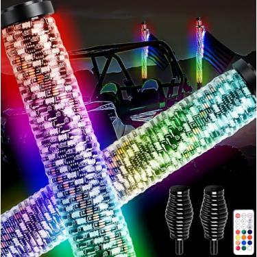Imagem de AUDEXEN 2 Peças De Luzes Chicote Rgb Segunda Geração Fat Pés Com Base Mola Resistente, Aplicativo Luz Led Espiral E Controle Remoto Compatível Jeep Atv Utv Rzr Polaris Can-Am Truck Off-Road